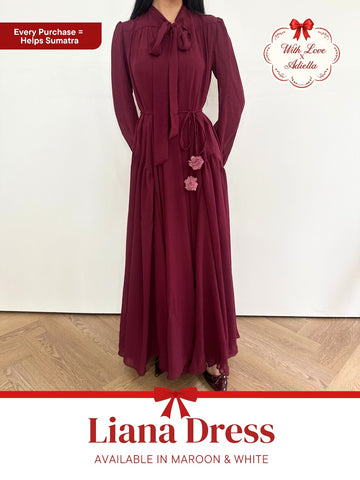 With Love The Brand | LIANA DRESS | Dress Wanita Midi Elegan | Holiday Dress Pesta | Long Sleeve Flowy Dress | Christmas Outfit
