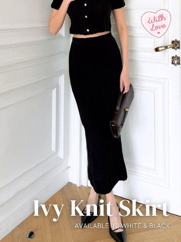 With Love The Brand | IVY KNIT SKIRT | Setelan Rajut Wanita | 2-Piece Outfit Elegan | Knit Top & Skirt | Korean Style Set | Rok Rajut | Knit Midi Skirt
