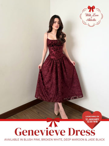 With Love The Brand x Adiella | GENEVIEVE DRESS | Dress Wanita Midi | Dress Tali | Dress Feminin Flowing | Gaun Casual Elegant