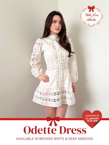 With Love The Brand x Adiella | ODETTE DRESS | Dress Wanita Mini | Lace Dress Elegant | Long Sleeve Dress | Gaun Pesta Feminin