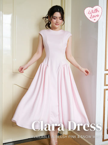 With Love The Brand | CLARA DRESS | Pastel Pink Elegant Midi Dress | Soft Feminine Aesthetic | Korean Style Fit & Flare | Sleeveless Casual Party Dress | Sweet Minimalist Look | Daily Wear / Events