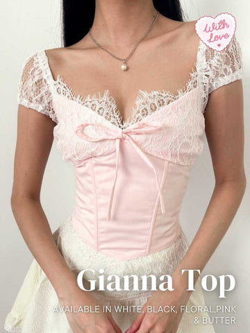 With Love The Brand x Cindy | GIANNA TOP | Top Wanita | Lace Top | Atasan Lace | Baju Pesta | Baju Lace | XS, S-M, L-XL, XXL | Baju Corset Wanita | Baju Lace Lengan Panjang